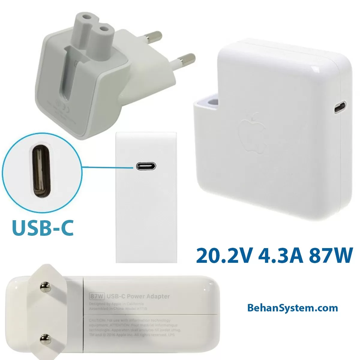apple-power-adapter-a1719-87w-usb-c-type-c-macbook-pro-retina-touch-bar-a1707-20.2v-4.3a-berandkala آداپتور شارژ مک بوک اپل مدل 87W USB-C - Image 1